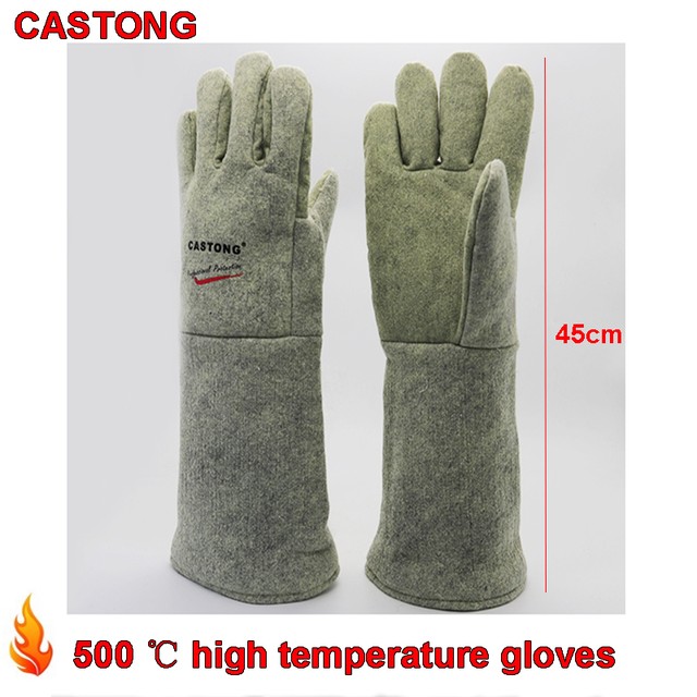 CASTONG 500도 고온 장갑 45cm 고온 보호 화재 장갑 오븐 베이킹 방지 안전 장갑