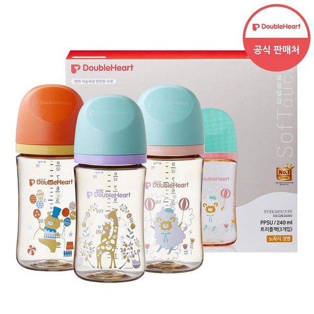 더블하트 3세대 240ml 디어프렌즈 트리플팩 (젖병3개 노꼭지)