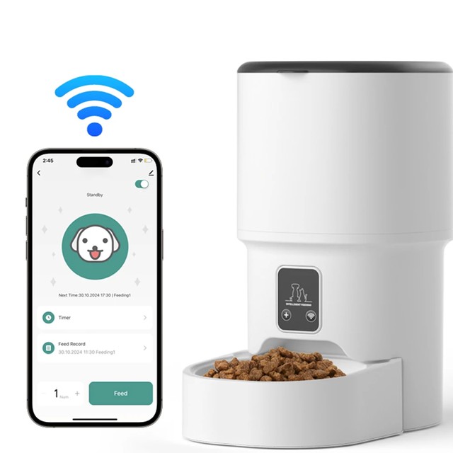 4L 애완동물 급식기 타이밍 5V USB 스마트 자동 고양이 강아지 급식기, 버튼식 WIFI 앱 지능형 건사료 디스펜서 강아지 밥그릇