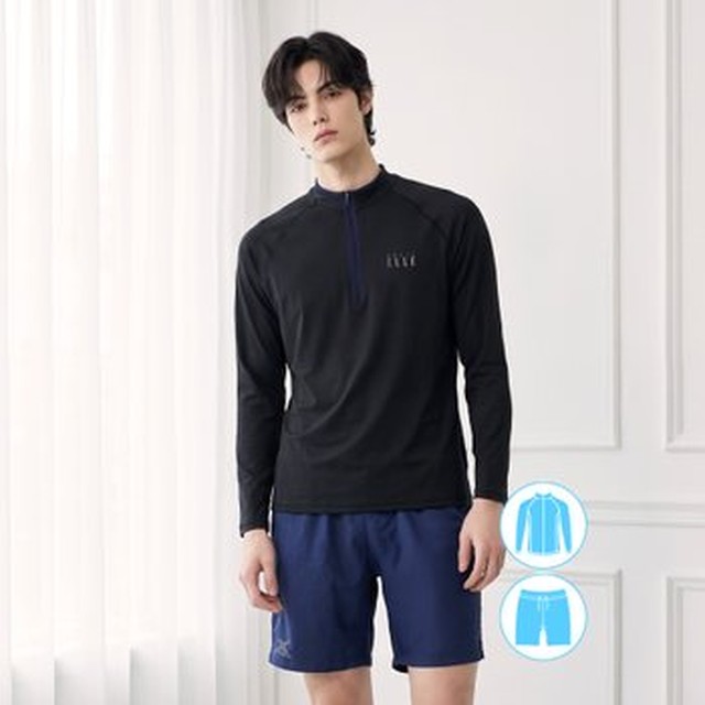 베이직엘르 남성인 반집업 래쉬가드 비치반바지 세트 BEM-Z905K