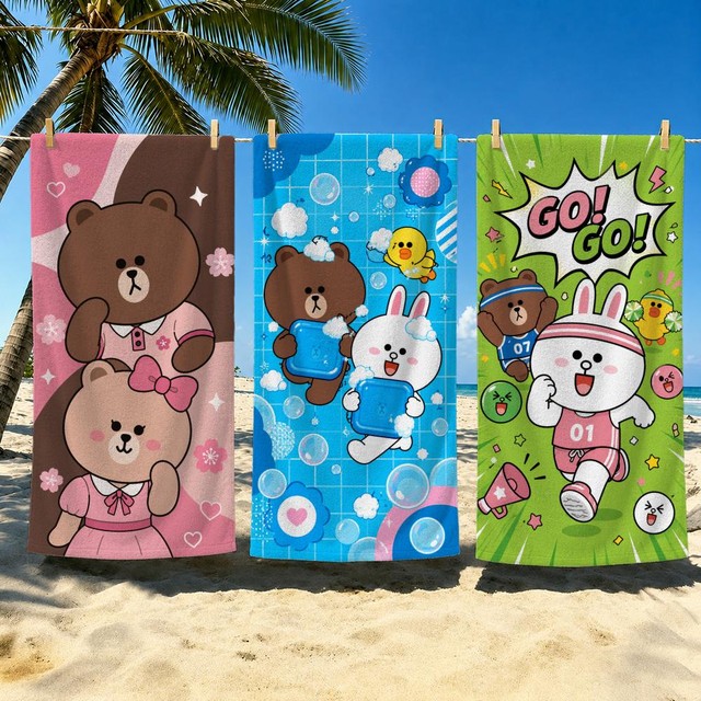 캐릭터 라인 프렌즈 타월 부드러운 수영장 타월 여행용 선물 체육관 샤워 시원한 캠핑 빠른 건조 스포츠 대형 비치 타월