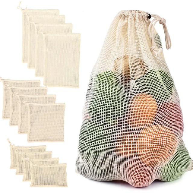 코튼 메쉬 야채 가방 생산 가방 재사용 가능한 코튼 메쉬 야채 보관 가방 Drawstring이있는 주방 과일 야채