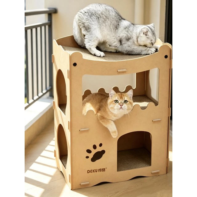 럭셔리 고양이 빌라 2층 고양이 집 애완동물 장난감 골판지 고양이 스크래쳐 발톱 갈이 도구 고양이 쉼터 고양이 가구