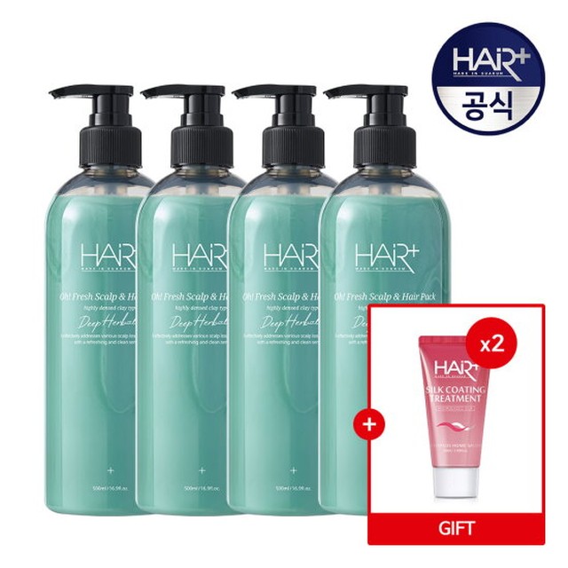 오프레시 딥 허벌 탈모완화 두피 헤어팩 500ml X4개 + 실크트리트먼트 50ml X2개