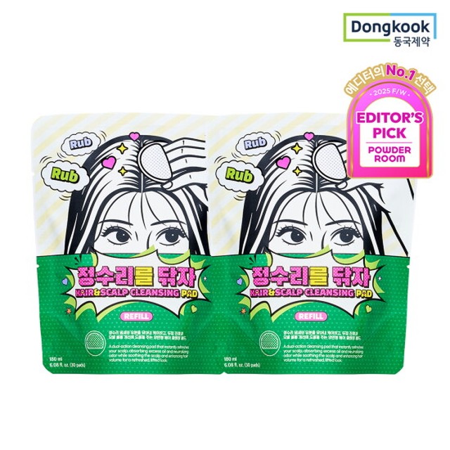 [동국제약] 마데카 정수리를 닦자 패드 180g 리필 30매 2개(총 60매) 노세범 지성두피 두피냄새제거