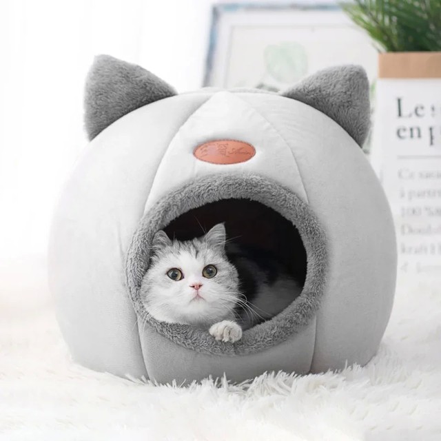 겨울철 깊은 잠을 위한 편안한 고양이 침대 작은 강아지 집 제품 애완동물 텐트 아늑한 동굴 둥지 실내 고양이 침대