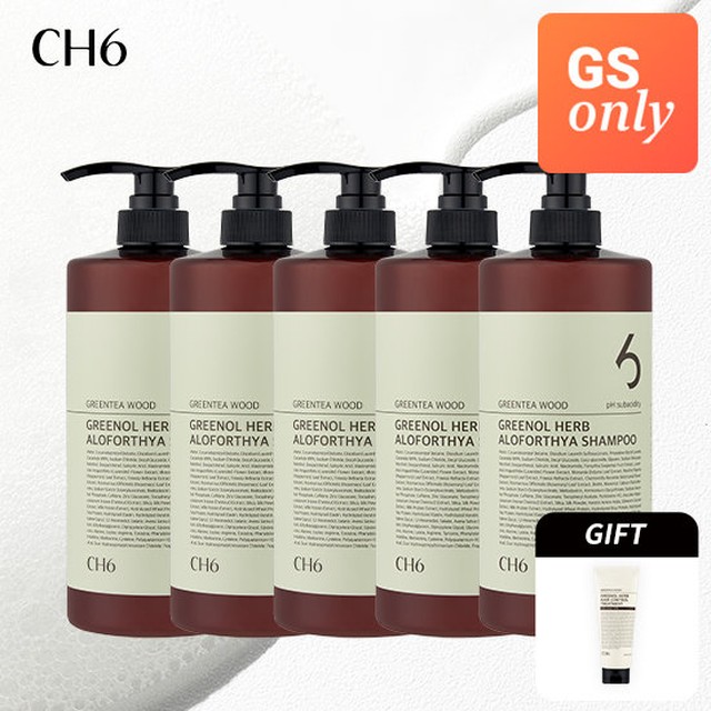 [GS단독] CH6 그리놀 탈모샴푸 대용량세트 그린티우드향 (1000ml x 5개) + (노워시 트리트먼트)