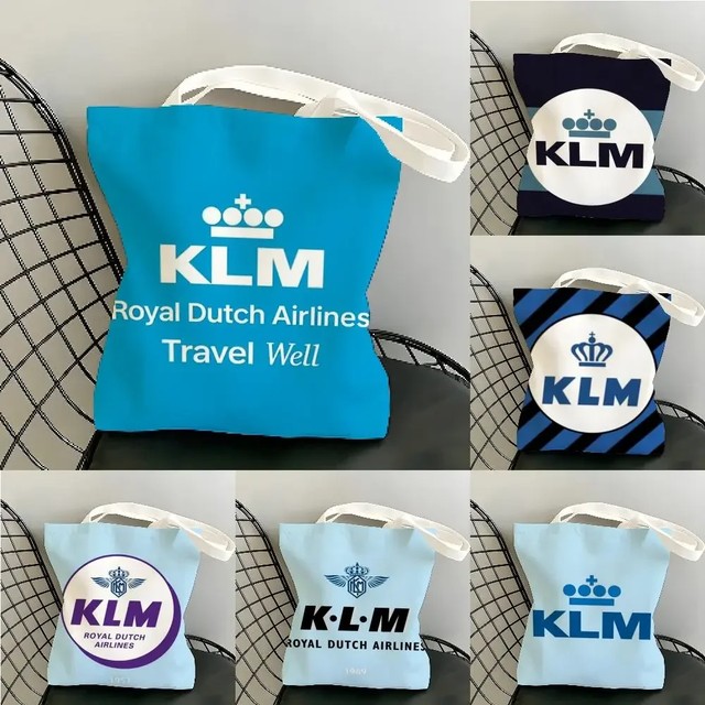 네덜란드 K-Klm R-Royal Dutch Airlines 보관 가방 캔버스 양면 인쇄 비치 백 내구성이 뛰어난 어깨 여행 가방 선물 에코