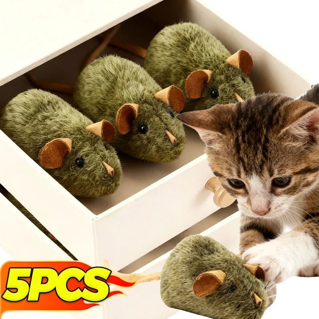 1 5Pcs 인터랙티브 마우스 플러시 고양이 장난감 삐걱거리는 모조 마우스 물림 방지 새끼 고양이 씹는 장난감 애완 동물 인터랙티브 용품