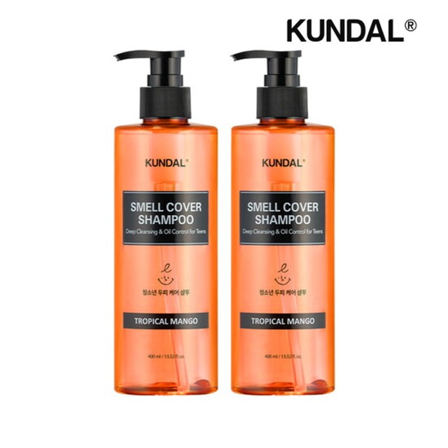 쿤달 올데이 스멜커버 청소년 샴푸 트로피컬망고 400ml x2개