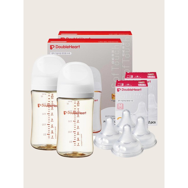 더블하트 3세대 240ml 베이직 트윈팩2개(젖병4개 노꼭지)+젖꼭지4개 출산 육아용품 출산 육아용품