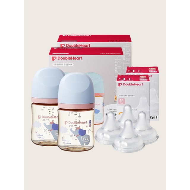더블하트 3세대 160ml 디어프렌즈 트윈팩2개(젖병4개 노꼭지)+젖꼭지4개 출산 육아용품 출산 육아용품