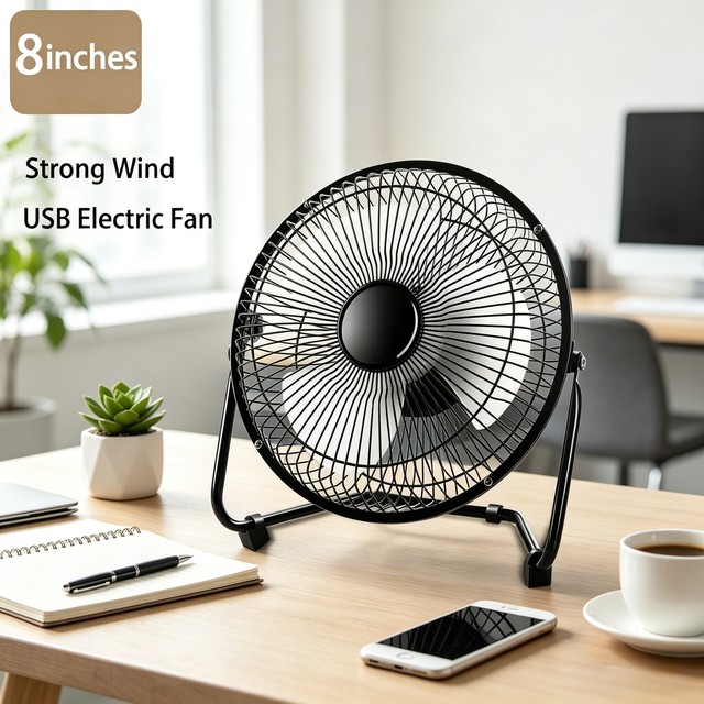 8인치 USB 데스크탑 전기 선풍기 4날개 강력한 바람 흐름 2단 속도 360도 ° 각도 조절 가능한 휴대용 미니 테이블 팬