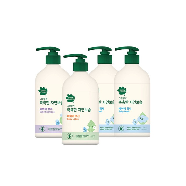 그린핑거/촉촉한 자연보습 대용량 패키지 4종(로션500ml+샴푸500ml+워시500mlX2개)/생활용품 스킨/바디용품