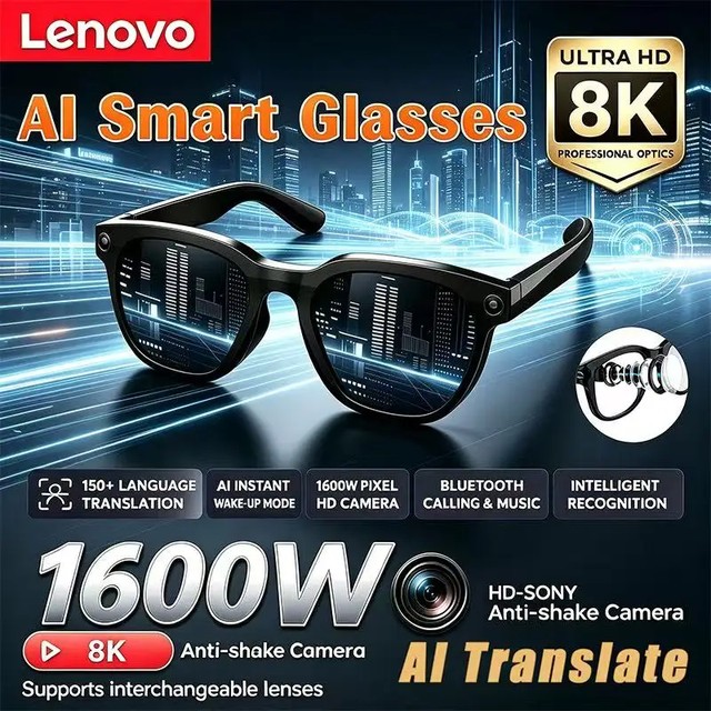 레노버 2026 신형 8K AI 스마트 안경 AI 번역 HD 핸즈프리 통화 AI 채팅 기록 음악 재생 스마트 선글라스