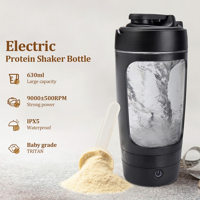 630ml 전동 쉐이커 병 휴대용 웨이 프로틴 쉐이커 자동 교반 블렌더 트라이탄 분리형 베이스 피트니스 물병