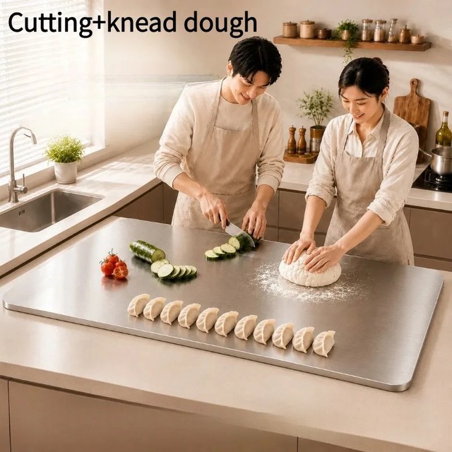4가지 크기의 도마 304 두꺼운 식품 등급 스테인리스 스틸 도마 양면 사용 다기능 반죽 도마