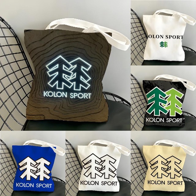 럭셔리 K-KOLON SPORT 수납 가방 캔버스 양면 프린트 비치 백 내구성이 뛰어난 경량 숄더 여행 가방 선물 에코