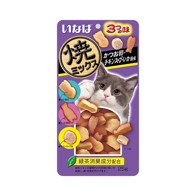 이나바 야끼믹스 고양이간식 가다랑어포+치킨스프+오징어25g 1개 칭찬보상