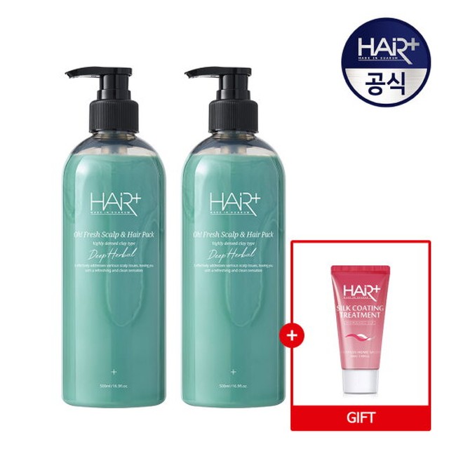 오프레시 딥 허벌 탈모완화 두피 헤어팩 500ml X2개 + 실크트리트먼트 50ml