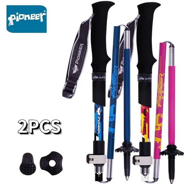 PIONEER 2pcs 탄소 섬유 접이식 트레킹 폴 초경량 조절 식 접이식 여행 하이킹 노르딕 워킹 스틱 XDL007
