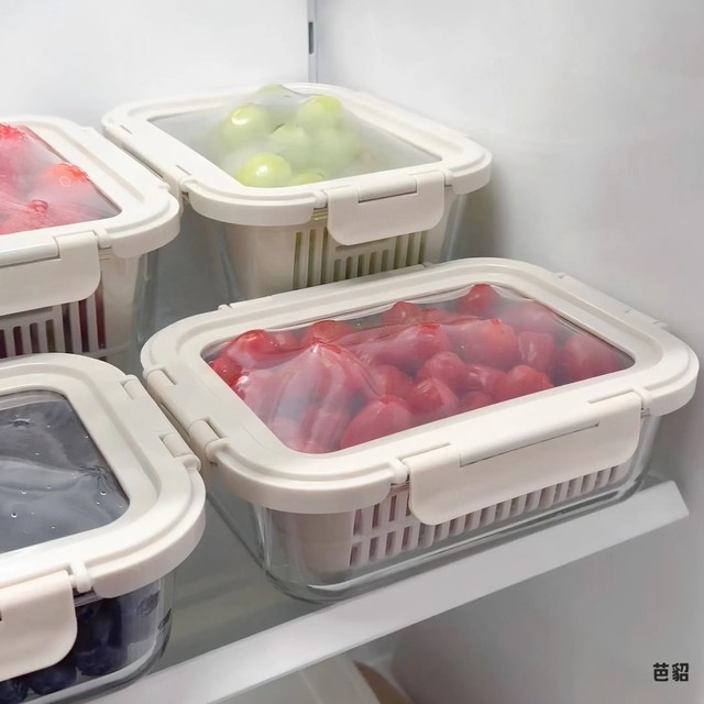 이중 배수 신선도 유지 박스 주방 냉장고 가정용 야채 과일 밀폐 보관 용기 전자레인지 사용 가능