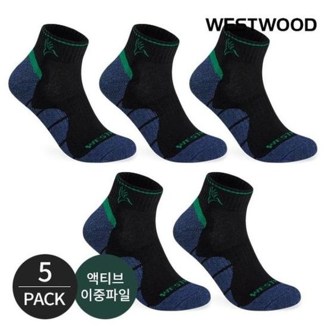 웨스트우드 남성 힐컬러 등산 발목양말 5P_BK BL