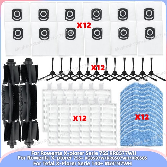 호환 가능: Rowenta X-plorer Serie 65 , 75S , 75S , Tefal X-Plorer Serie 140+ 부품 메인 브러시 필터 물걸레 먼지봉투
