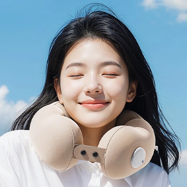 휴대용 풍선 목베개, 압축 보관 가능한 조절형 U자형 베개, 사무실 낮잠 및 차량 여행을 위한 인체공학적 지지대