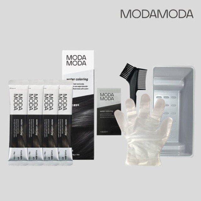 모다모다 더 순한 냄새없는 저자극 새치커버 물염색 염색약 4개(블랙) +염색키트