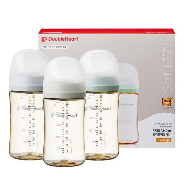 더블하트 3세대 PPSU 모먼트 240ml 트리플팩(젖병3개 노꼭지)
