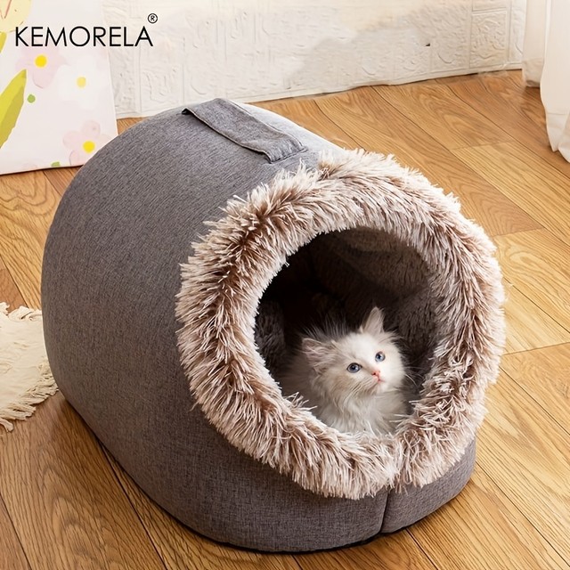KEMORELA 겨울 고양이 침대, 자체 보온 강아지 집, 아늑한 고양이 수면 동굴 침대, 실내 새끼 고양이 둥지 개집, 소형 중형 고양이용