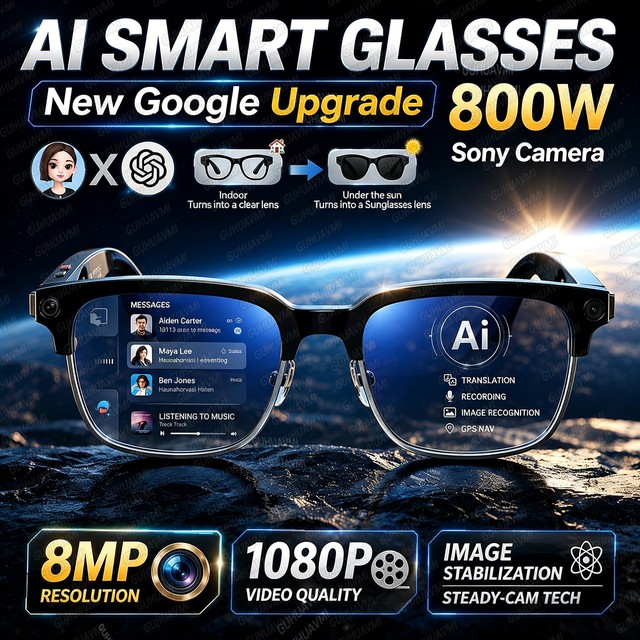 2026년형 새로운 4K HD 800W 카메라 스마트 AI 안경 비디오 사진 인식 AI 번역 챗 GPT 핸즈프리 통화 스마트 선글라스
