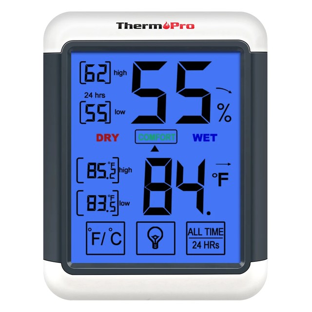 ThermoPro TP-55 실내 온도계 습도계 습도 모니터 터치 백라이트 LCD 가정용 침실 온실용 편안함 수준 표시기