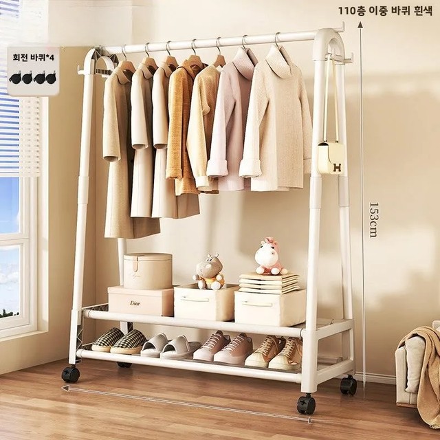 실내 바닥형 옷 건조대 침실 가정용 옷걸이 실내 발코니 심플 디자인 코트 걸이 옷 보관함