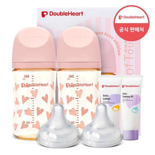 더블하트 모유실감 PPSU 스윗러브 240ml 트윈세트 (젖병2+젖꼭지2)