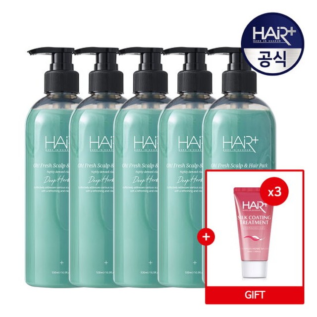 오프레시 딥 허벌 탈모완화 두피 헤어팩 500ml X5개 + 실크트리트먼트 50ml 3개