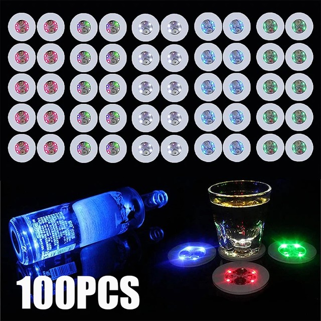 100Pcs LED 식기 매트 컵 빛나는 스티커 다채로운 깜박이 병 스티커 발광 코스터 스톨 바 라이트