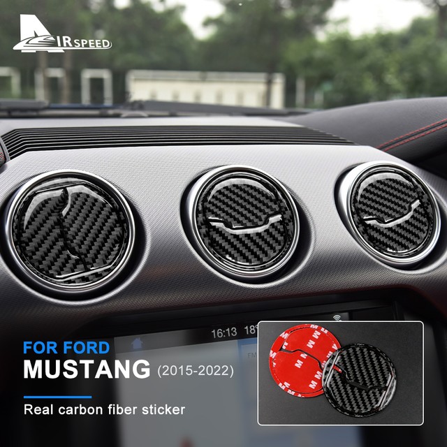 Real Soft Carbon Fiber Car Central Air Conditioner Outlet Vent for Ford Mustang 2015-2022 Accessories AC Frame Sticker Cover
