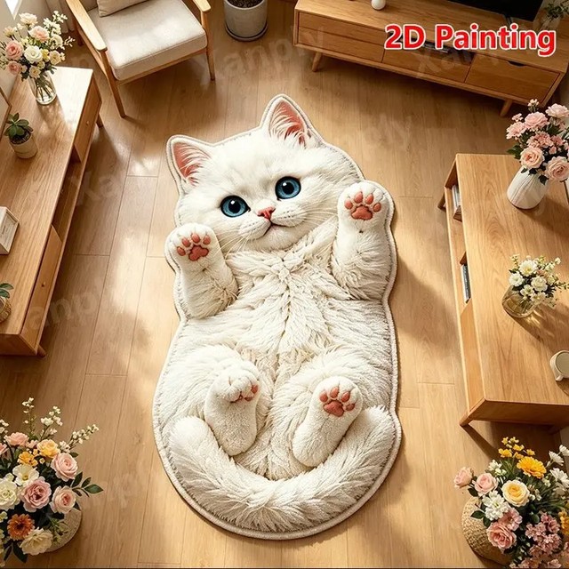 VIKAMA 3D 만화 고양이 모양의 카펫 빨 수있는 미끄럼 방지 침실 침대 사이드 담요 욕실 베란다 매트 홈 인테리어