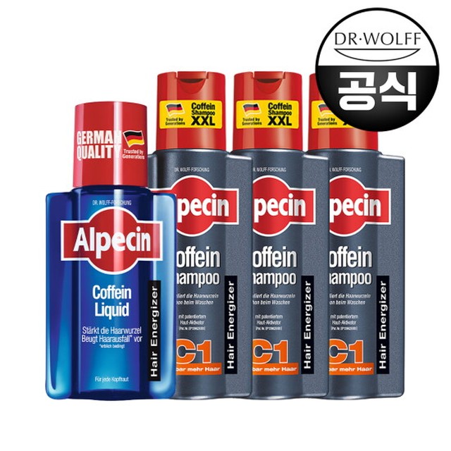 알페신 카페인 샴푸 C1 (모발 강화) 375ml X 3 + 리퀴드 헤어토닉 200ml