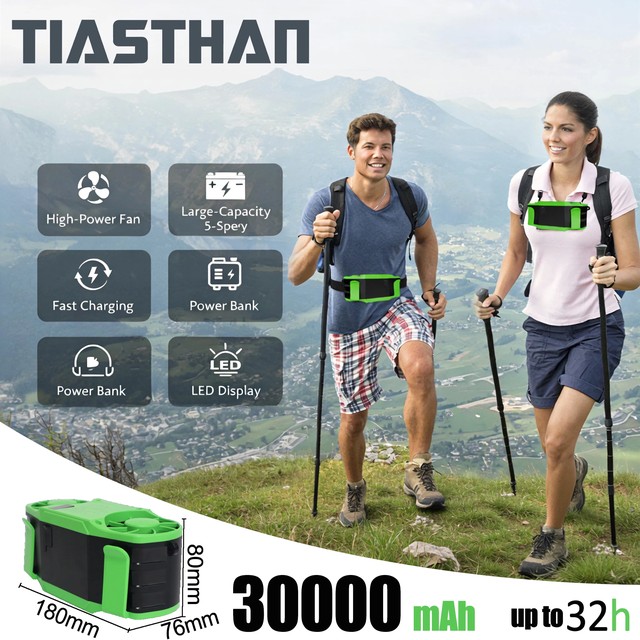 핸즈프리 허리 클립 팬 30000mAh 충전식 웨어러블 목걸이 팬 (야외 캠핑, 하이킹, 작업자용) 휴대용 테이블 냉풍기