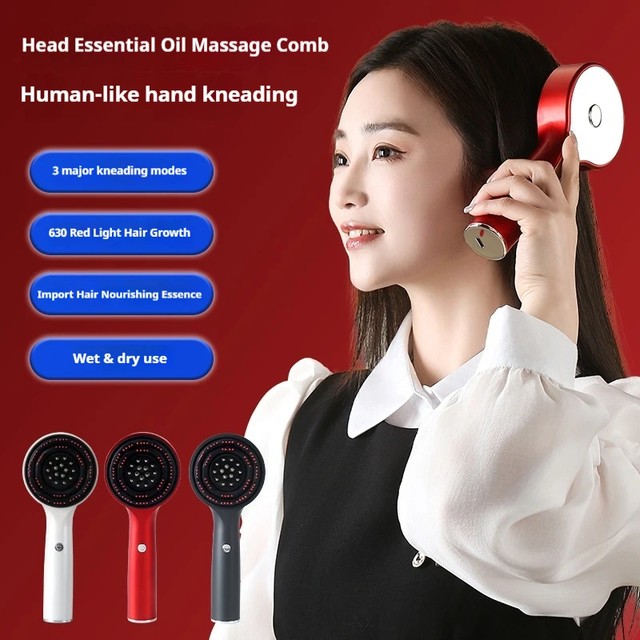 [해외] 두피 마사지 빗 적색광 헤어 영양 브러쉬 습식 및 건식 사용 헤어 에센셜 오일 도포기 반죽 마사지 헤어 케어