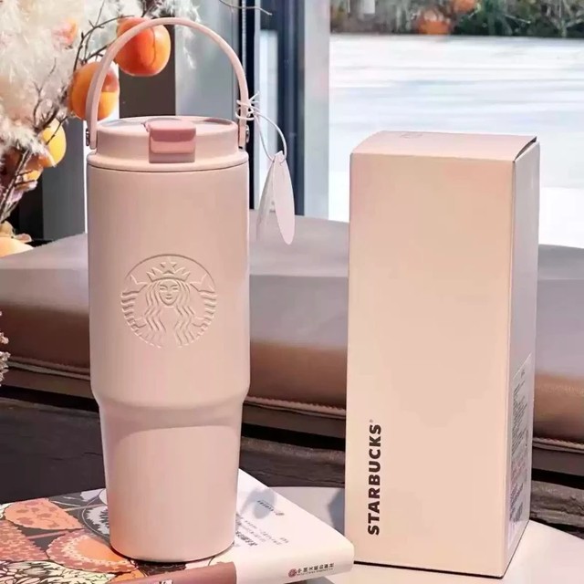 900ml 스타벅스 스테인리스 스틸 텀블러, 소프트 핑크 플립 락 여행용 머그컵, 이중벽 보온, 휴일 깜짝 선물용