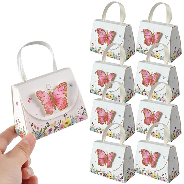 10 20 30pcs 나비 파티 호의 가방 미니 나비 핸드백 가방 결혼식 생일 베이비 샤워에 대 한 핸들과 사탕 선물 상자