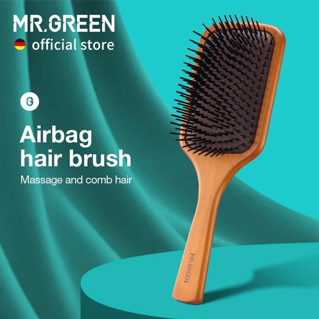 [해외] MR.GREEN 헤어 브러시 천연 메이플 와이드 보드 마사지 두피 에어 쿠션 곱슬 긴 머리 여성 남성을위한 미세 치아 빗