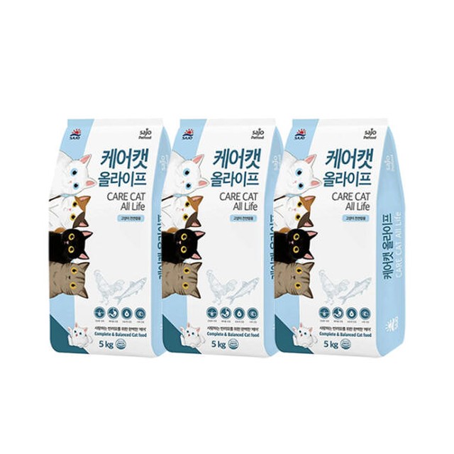 캐츠랑 사조동아원 고양이사료 케어캣 올라이프 5kg 3개