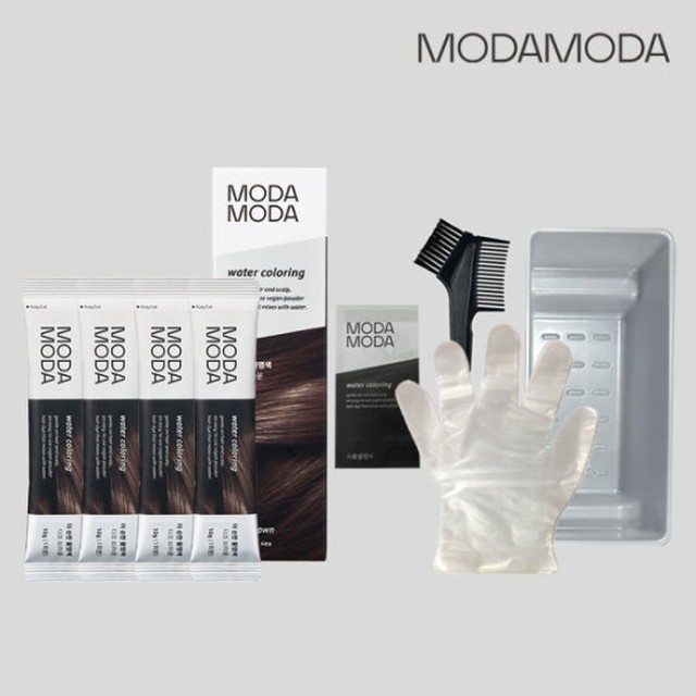 모다모다 더 순한 냄새없는 저자극 새치커버 물염색 염색약 4개(다크브라운) +염색키트