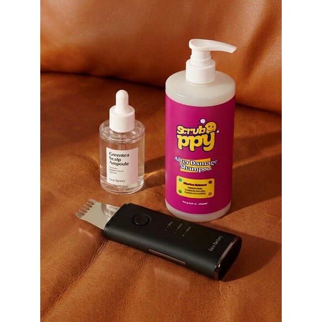 페이스팩토리/[3-STEP 두피케어세트] 두피 필링기 + 녹차수 진정 두피 앰플 30ml + 애프터 데미지 샴푸 1L/헤어디바이스 탈모/두피기기