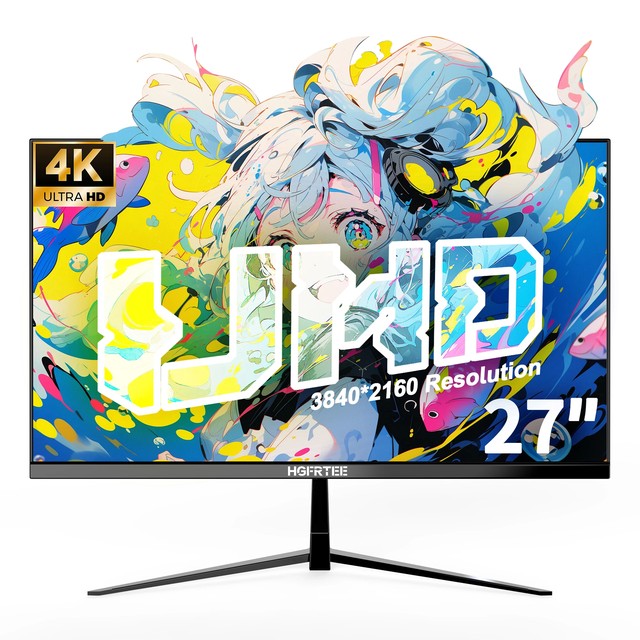 HGFRTEE 4K 27인치 모니터 3840*2160 사무용 컴퓨터 99%SRGB 10비트 IPS 평면 패널